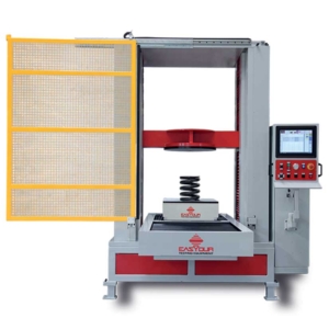 Testing machine for compression tests on railways springs with lateral force detection