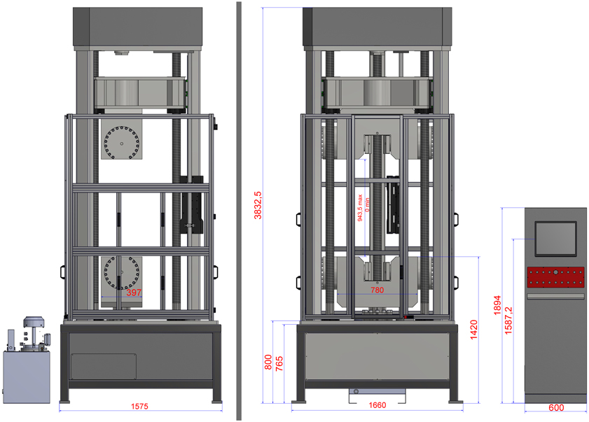 Layout macchina universale di prova ad alto carico Aura 1500 kN